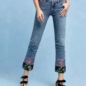 Pilcro and tge Letterpress Denim Jeans with Embroidered satin Hem